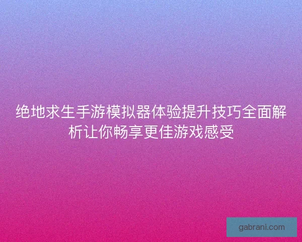 绝地求生手游模拟器体验提升技巧全面解析让你畅享更佳游戏感受